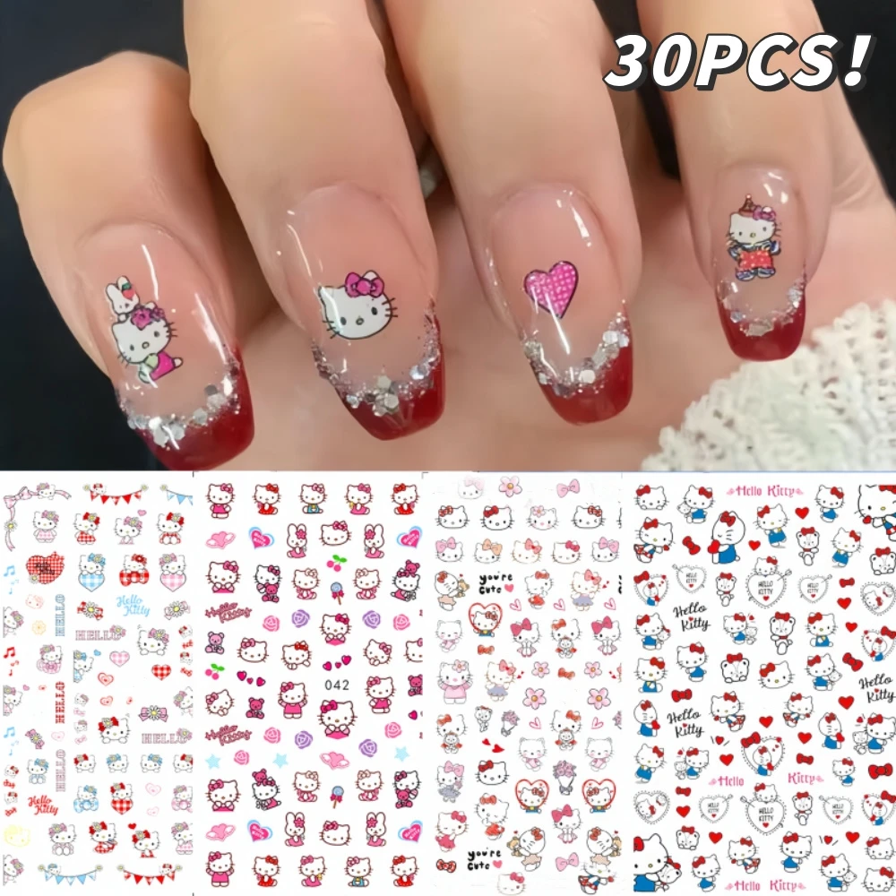 30pcs/lot 3D Shiny HelloKitty Nail Art Stickers Sanrio HelloKitty Japanese Design DIY Manicure Decals KT Cat Nail Decal Jewelry*