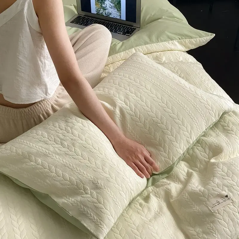 Embossed Wheat Pattern Pillowcase Set Soft Breathable Cream Green Reversible Bedding Pillow Cover For Bedroom Dorm Adults Home