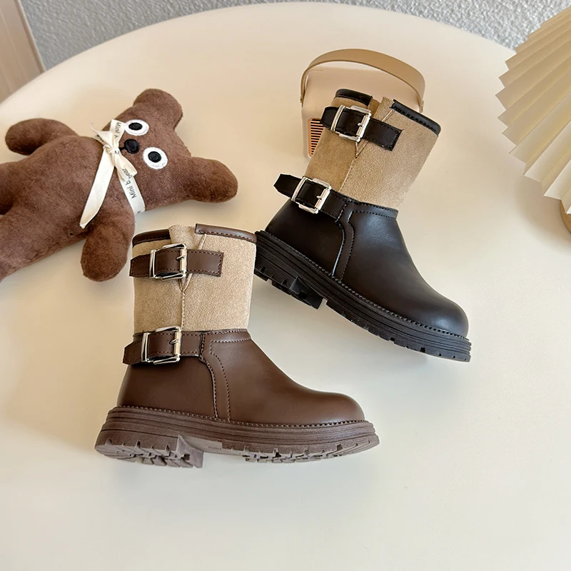 Girl Winter Boots Thick Bottom Black Brown Children Fashion Boots Warm Plush Kids Causal Cotton Boots School Versatile Non-slip