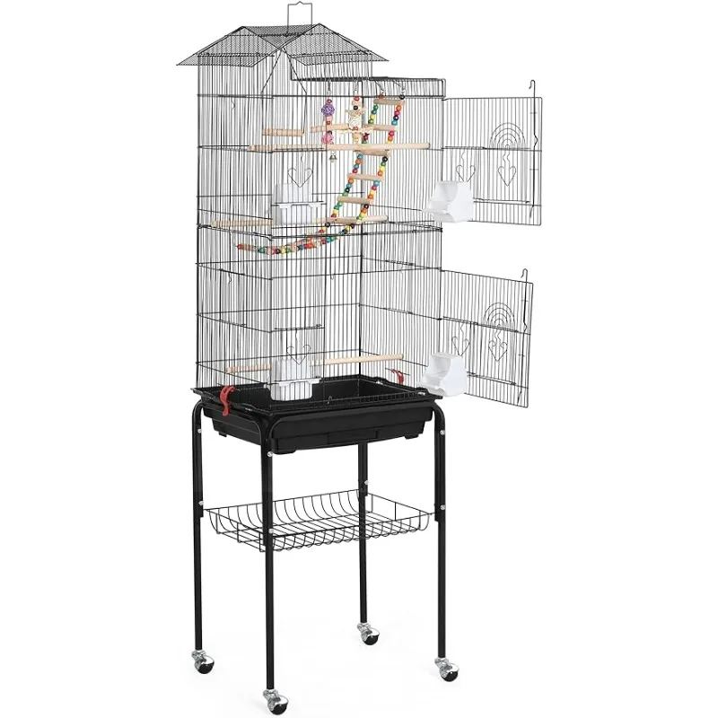 

Bird Cage 64-inch Play Open Top Medium Small Parrot Parakeet Bird Cages with Detachable Rolling Stand for Parrot Lovebirds