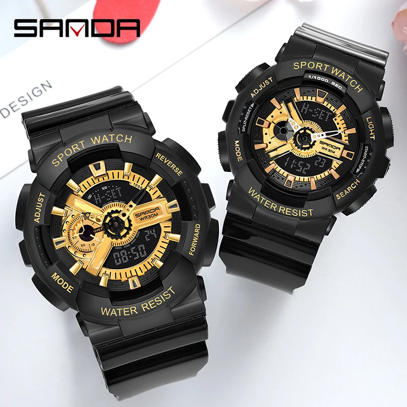 SANDA Trendy Men Watch Women Watch 2023 New Multifunctional Chronograph Dual Display Sports Watches 5ATM Waterproof Reloj Hombre