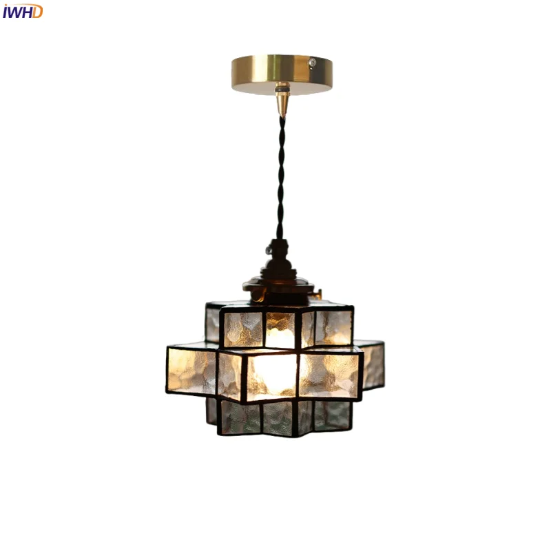 

IWHD Creative Glass LED Pendant Lights Kitchen Island Living Dining Room Bar Loft Decor Vintage Copper Hanging Lamp Luminaire