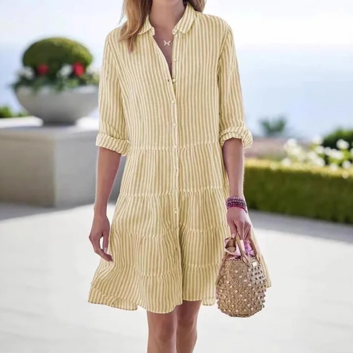 Long Sleeve Striped Shirt Dress Women's Fashion Autumn Independent Station Cross-Border Dress A-Line Skirt Slim Fit Style