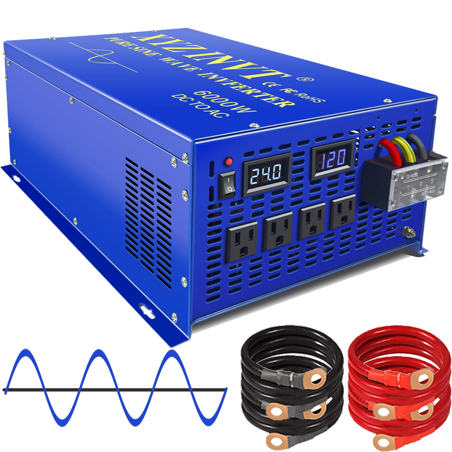 

Pure Sine Wave Inverter 24V 220V 6000W Solar Power Inverter DC to AC Voltage Converter 12V/36V/48V/72V/96V/110 to 120V/230V/240V