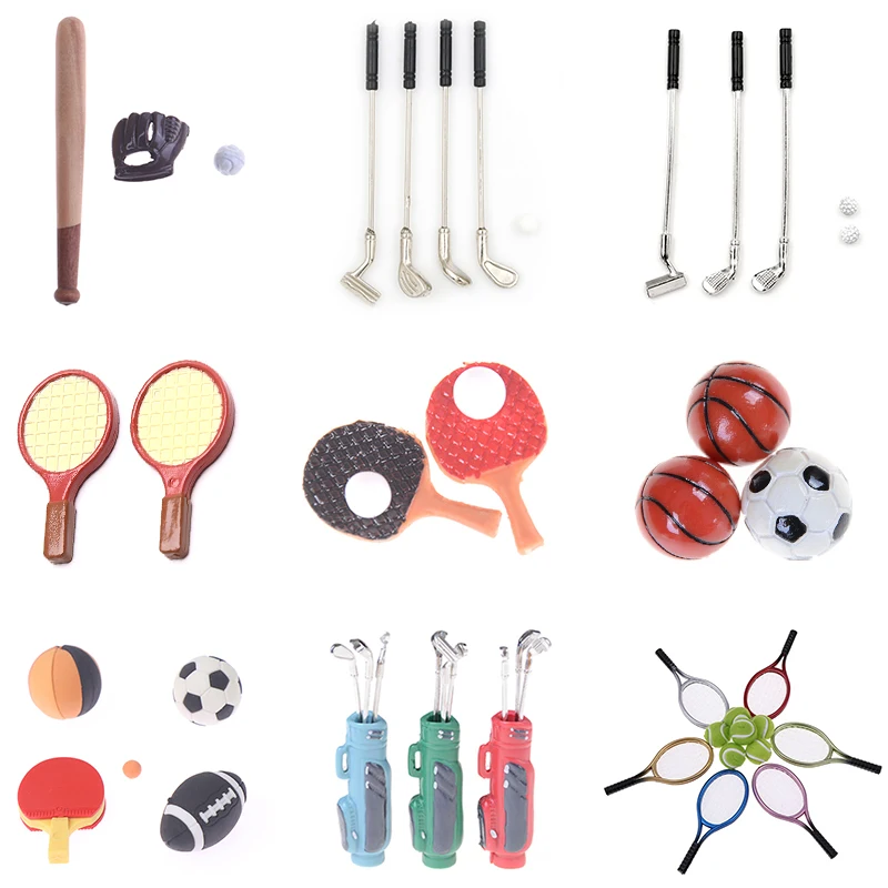 1/12 Lovely Dollhouse Sport Mini Tennis Ball/Football/Soccer/Baseball/Balloon/Golf Sticks/Ballet Doll House Accessories