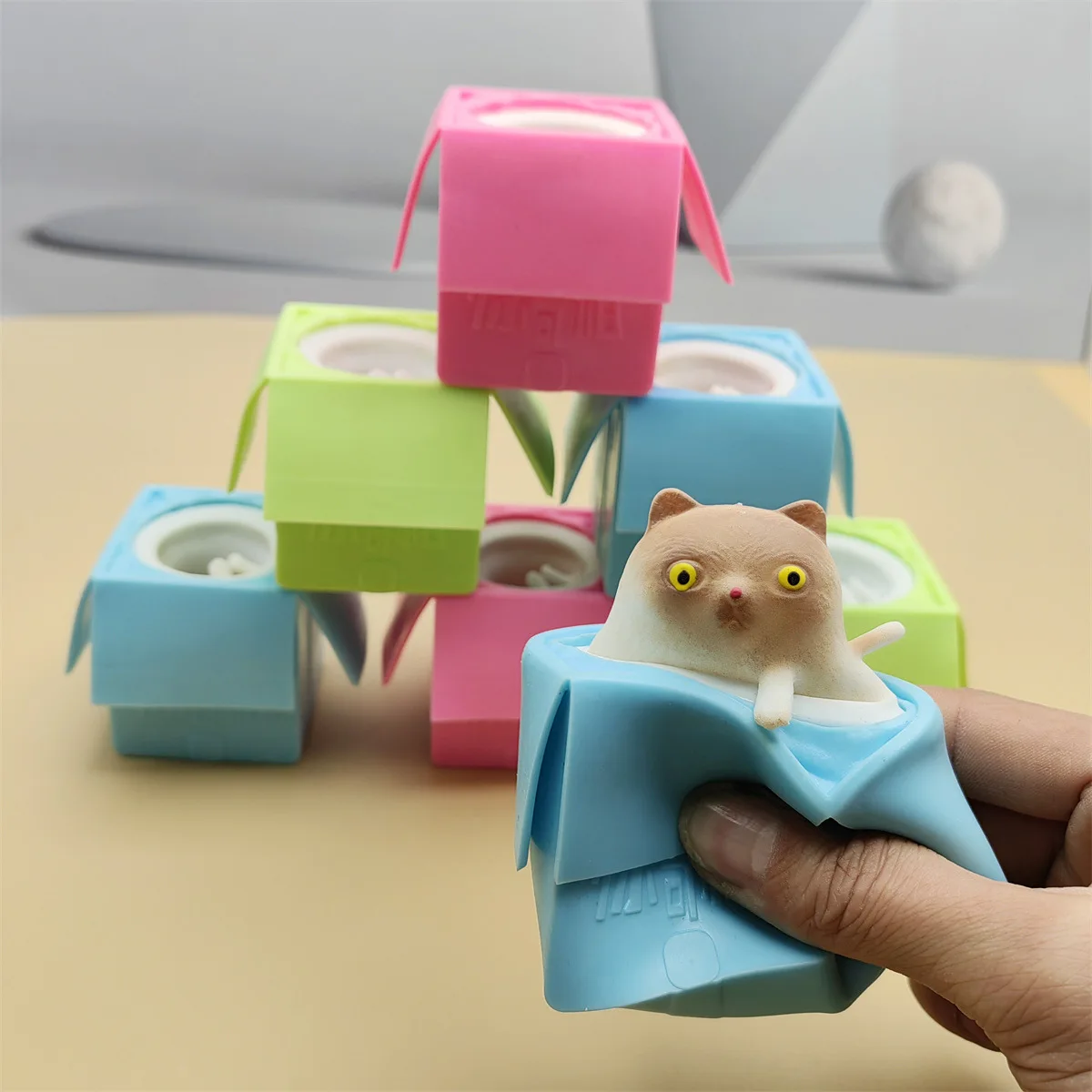 

1 Pcs Novelty Funny Box Cat Squeeze Decompress Toy Fun Squeeze Cat Creative Vent Cat Surprise Bag Children Stress Relief Toys