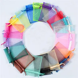 50pcs 7x9cm Organza Bag Jewelry Tulle Drawstring Bag Wedding Party Decoration Favors Jewelry Packaging Display Pouches