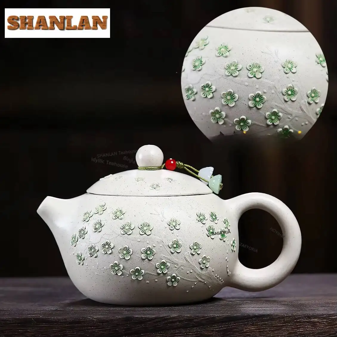 400ml Traditional Yixing Purple Clay Teapots Handmade Plum Blossom Xishi Pot Raw Ore Mutton Fat White Section Mud Zisha Tea Set