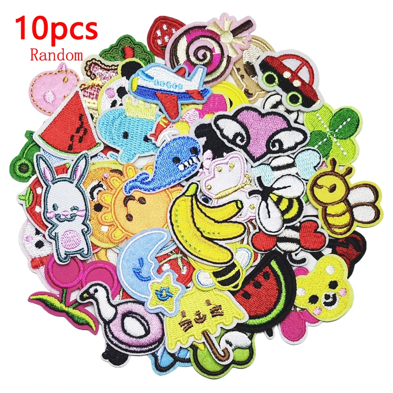 

10pcs Kids Patches For Clothing Iron On Lot Bulk Random Boys Girls Animal Fruits Bee Cute Embroidered Sew Small Parche Anime Diy