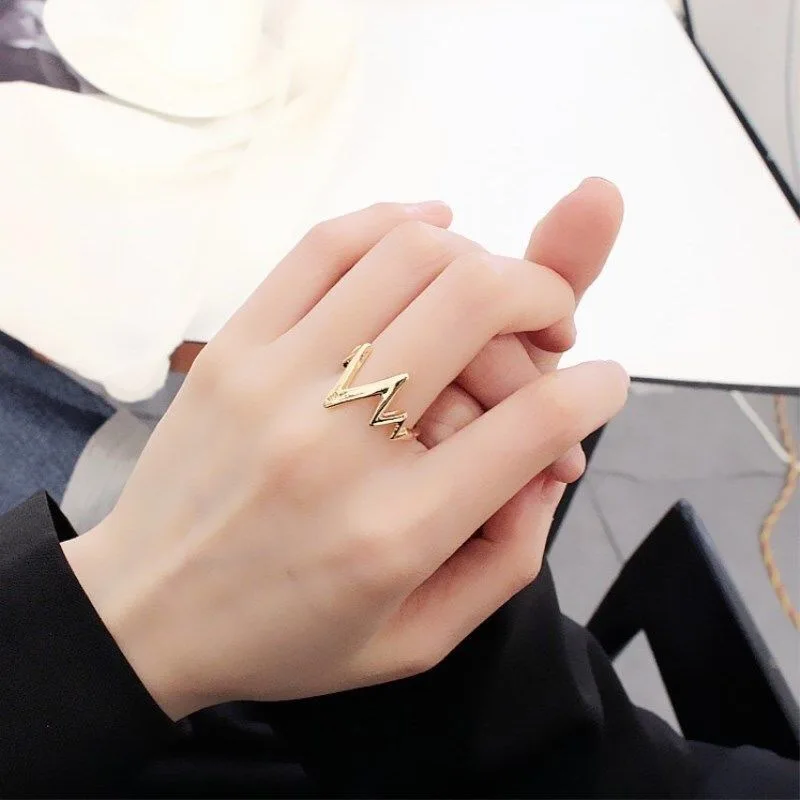 Fashion Couple Rings Electrocardiogram Zinc Alloy Wave Heartbeat Lightning Finger Rings For Men Women Lover Gifts Anillos Mujer