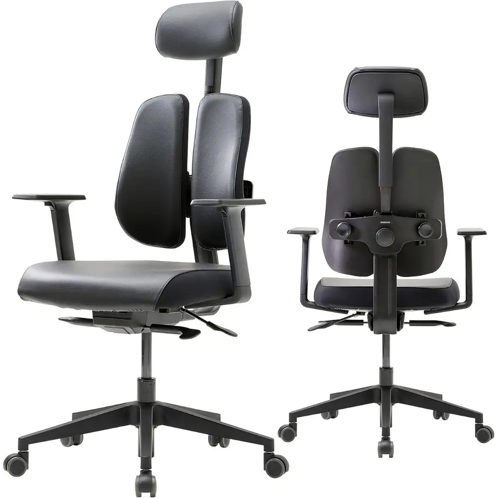 

Ergonomic Dual-Backrest Office Chair - Leather, Pressure-Reducing, Lumbar Support for Home and Office Desks, Made in Korea (Blac