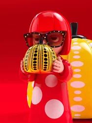 Yayoi Kusama Polka Dot Pumpkin Trendy Toy Figure, Trendy Art decorativo Desktop Doll Ornament, regalo di compleanno creativo