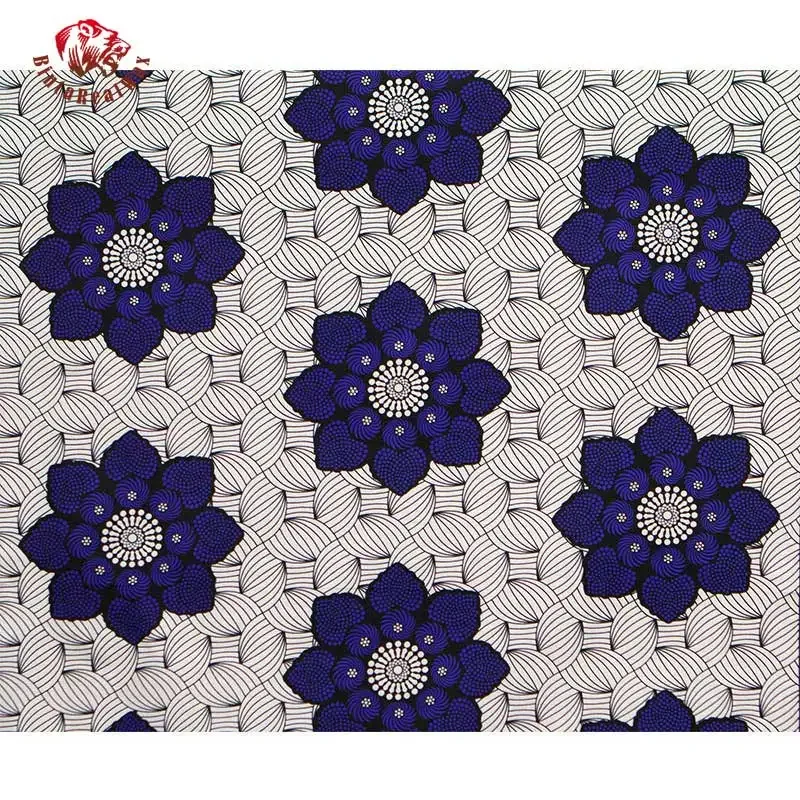 BintaRealWax Ankara Fabric Whtie background Africa Polyester Material Print Blue Flower African Fabrics for Dress FP6343 A-2