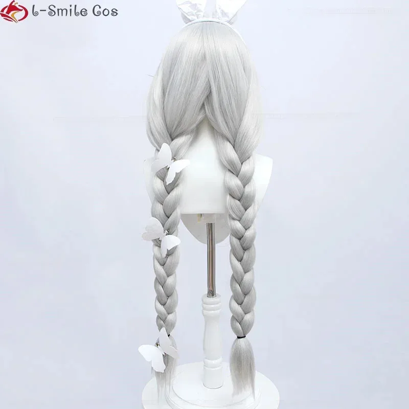 Fc6game mnf le malin peruca cosplay 90cm prata branco trança grossa resistente ao calor cabelo sintético festa bonito perucas peruca boné @ fc8!