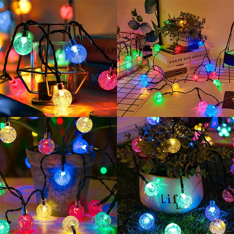 Solar String Lights para pátio, bola de cristal, luzes LED, ao ar livre, impermeável, Powered Pátio Light, Decorações de Natal, 220, 2023