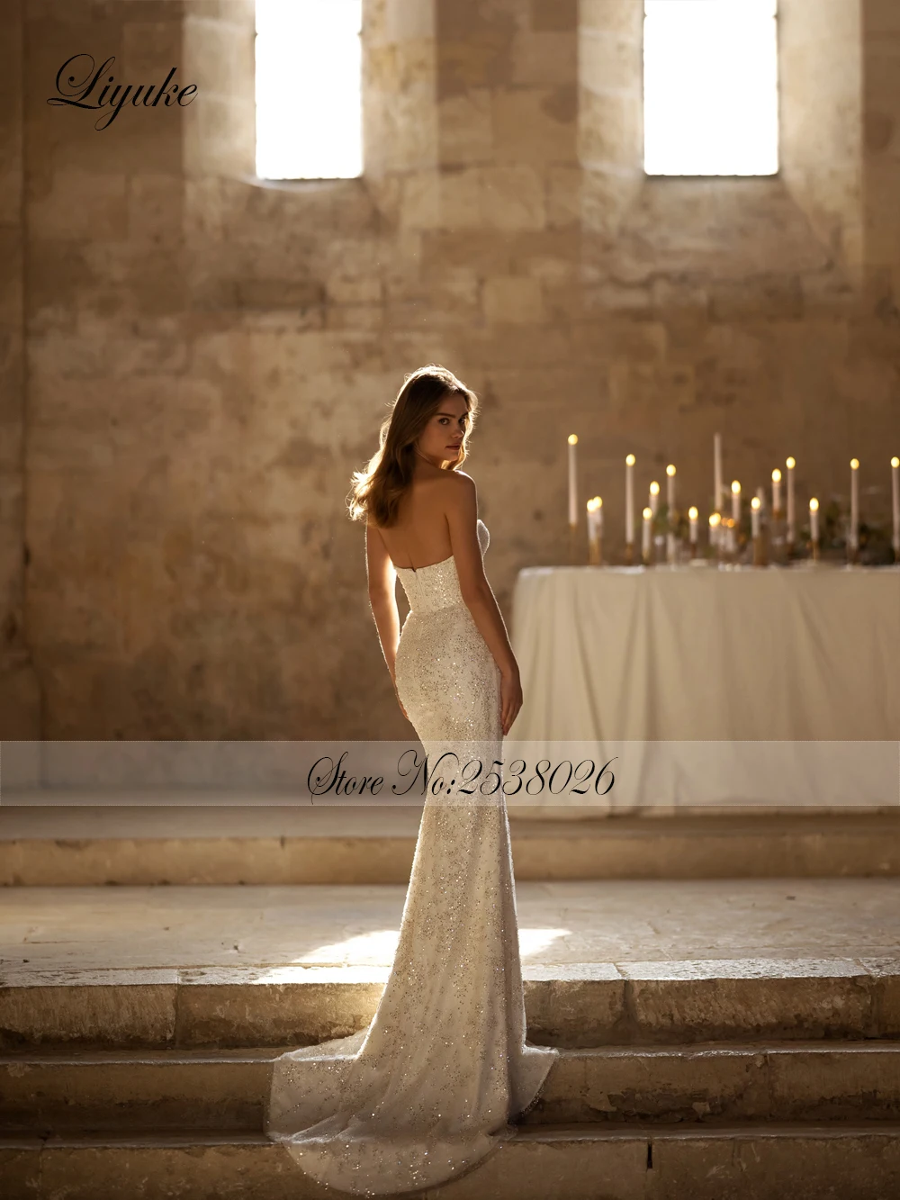 Liyuke Mesmerizing Mermaid Wedding Dresses Shimmering Sequins Lace Intricate Beadwork Ruched Pleats 2 In 1 Bride Gowns