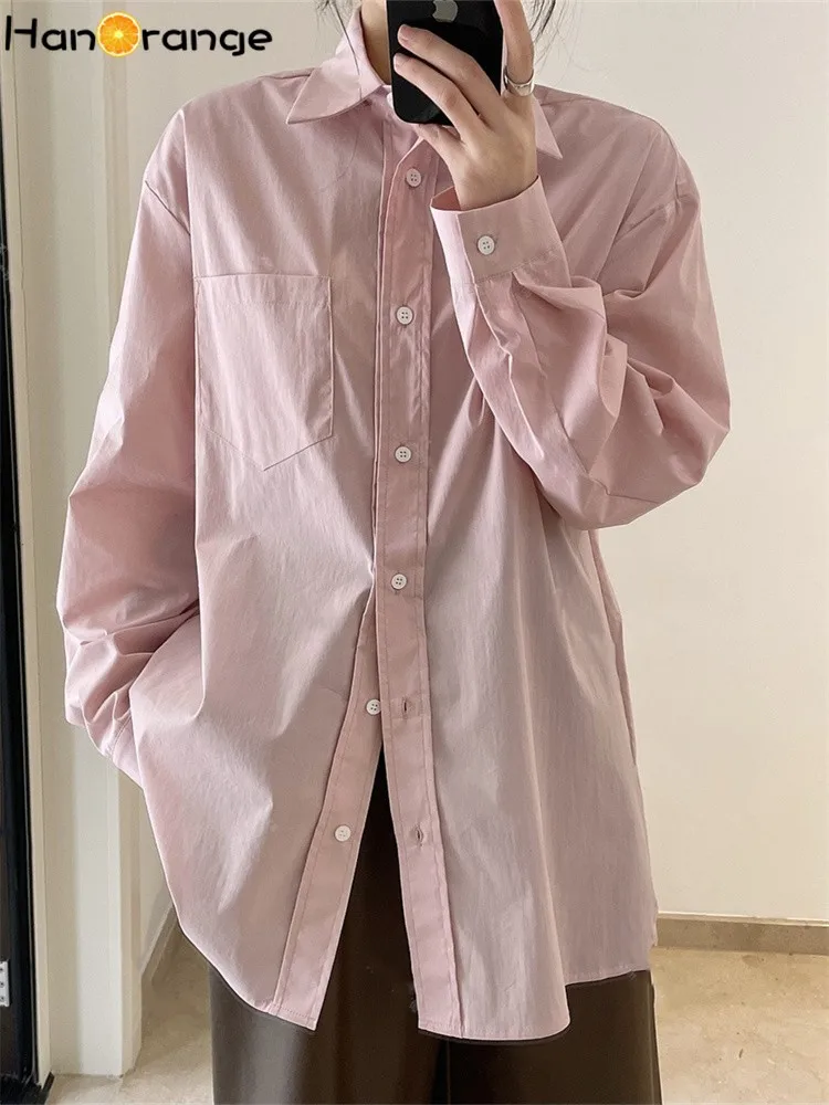 HanOrange 2024 Spring Shirt women Loose silhouette Light Transparent Smooth Aging Reducing Pink Top