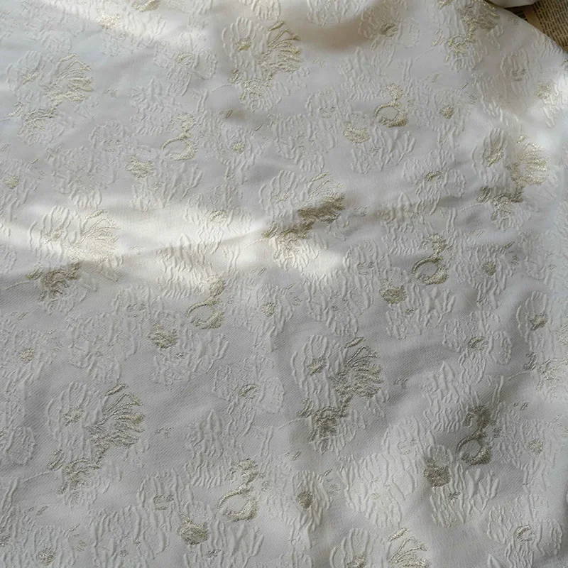 Gold Silk Yarn-dyed Bubble Jacquard Fabric Slightly Transparent Off-white Spring Summer Dress Sunscreen Shirt Inelastic Cloth