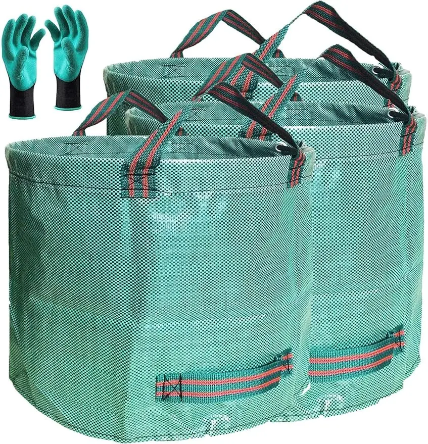 

Professional 3-Pack 137 Gallon Lawn Garden Bags (D34 H34 inches) Big Yard Waste Bags with Garden Gloves Extra LargeReusableLeaf