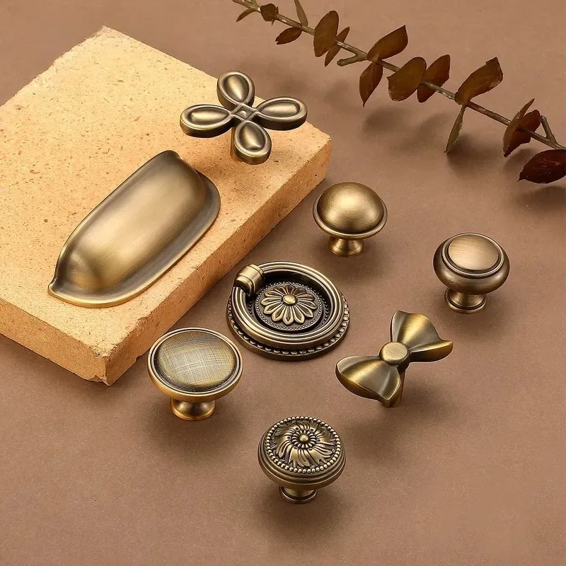 Chinese Bronze Zinc Alloy Cabinet Door Handle Medium Antique Single Hole Round Drawer Porch Cabinet Wardrobe Handle