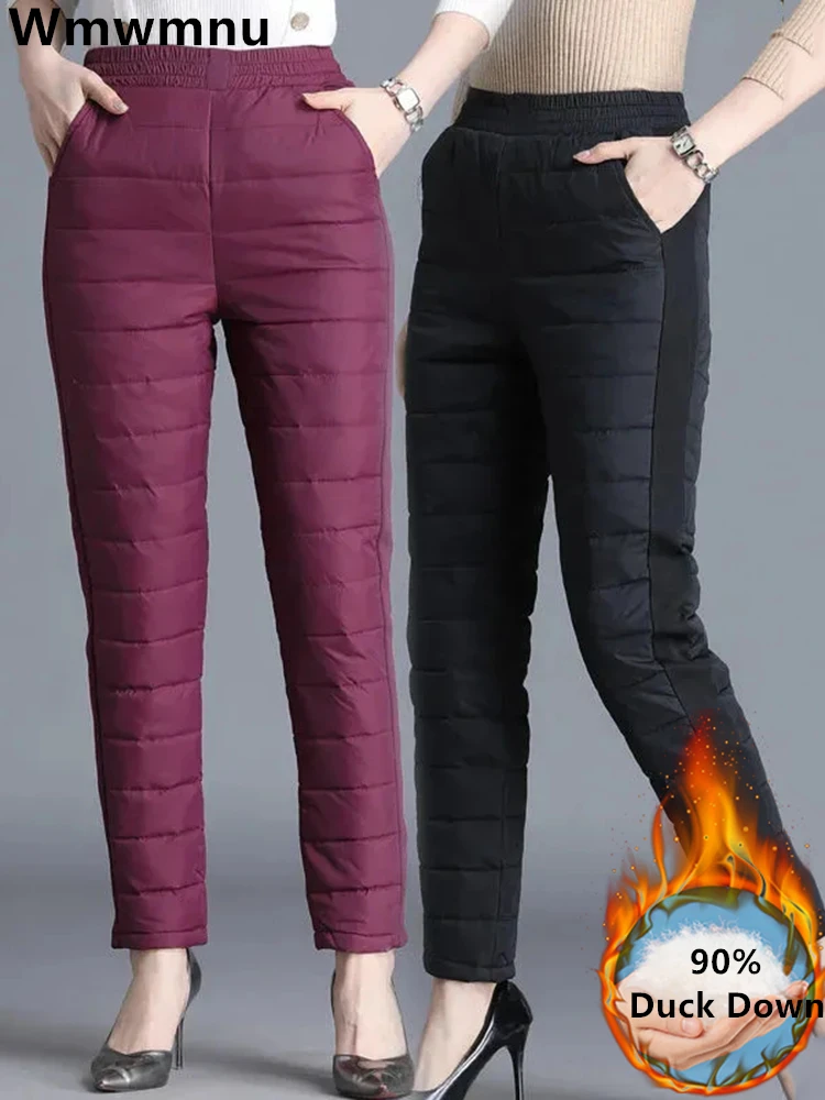 Winter 90% Eend Down Dikker Harembroek Moeder Casual Hoge Taille Warme Pantalones Losse Winddichte Rechte Spodnie Nieuwe Broek