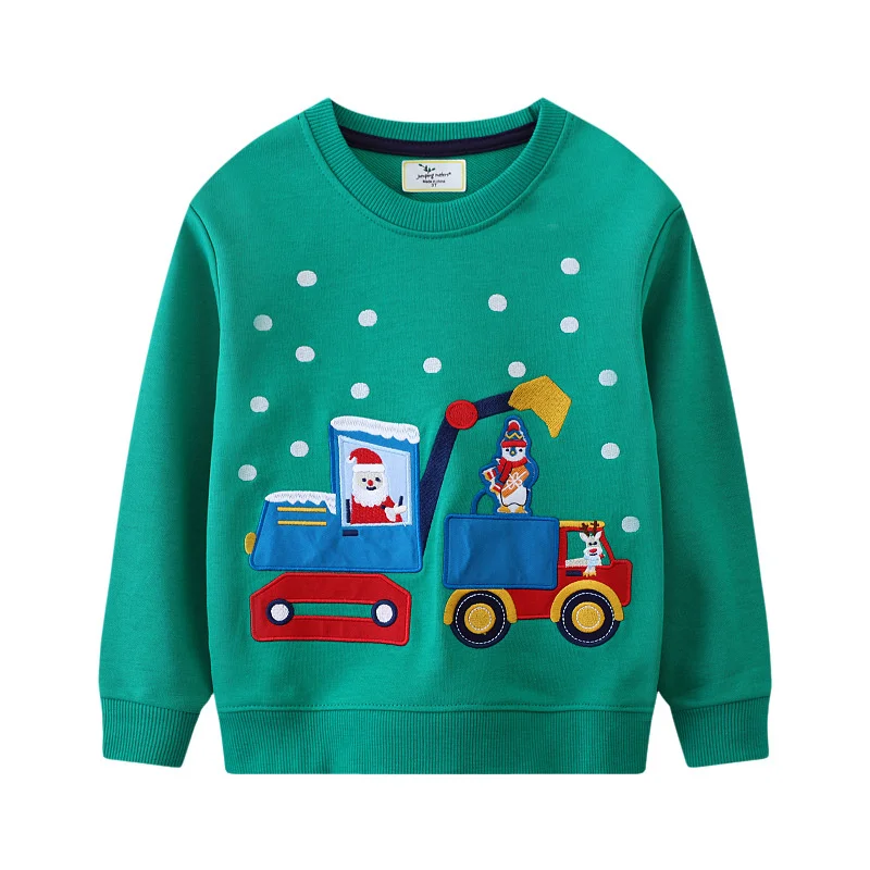 Jumping Meters 2-7T Christmas Applique Boys Sweatshirts Clothes Long Sleeve Baby Hooded Sport Shirts Autumn Pullover Shirts