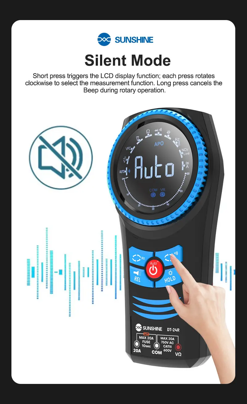 SUNSHINE DT-024R Automatic Range Rotary Multimeter Non-Contact Voltage Detection Measures AC and DC Voltage Tool