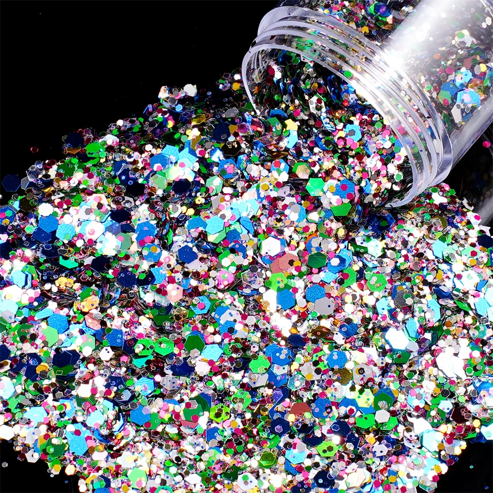 24g/Box Holographic Nail Art Glitter Hexagon Sequins Decorations Flakes Colorful Chunky Color Laser Sequins For DIY Epoxy Resin