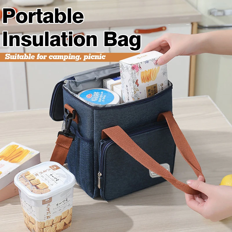 

Protable Outdoor Lunch Bag Doutble Layer Insulation Bento Bag Camping Picnic Storage case Keep Fresh Cooler bag Travel Nylon bag