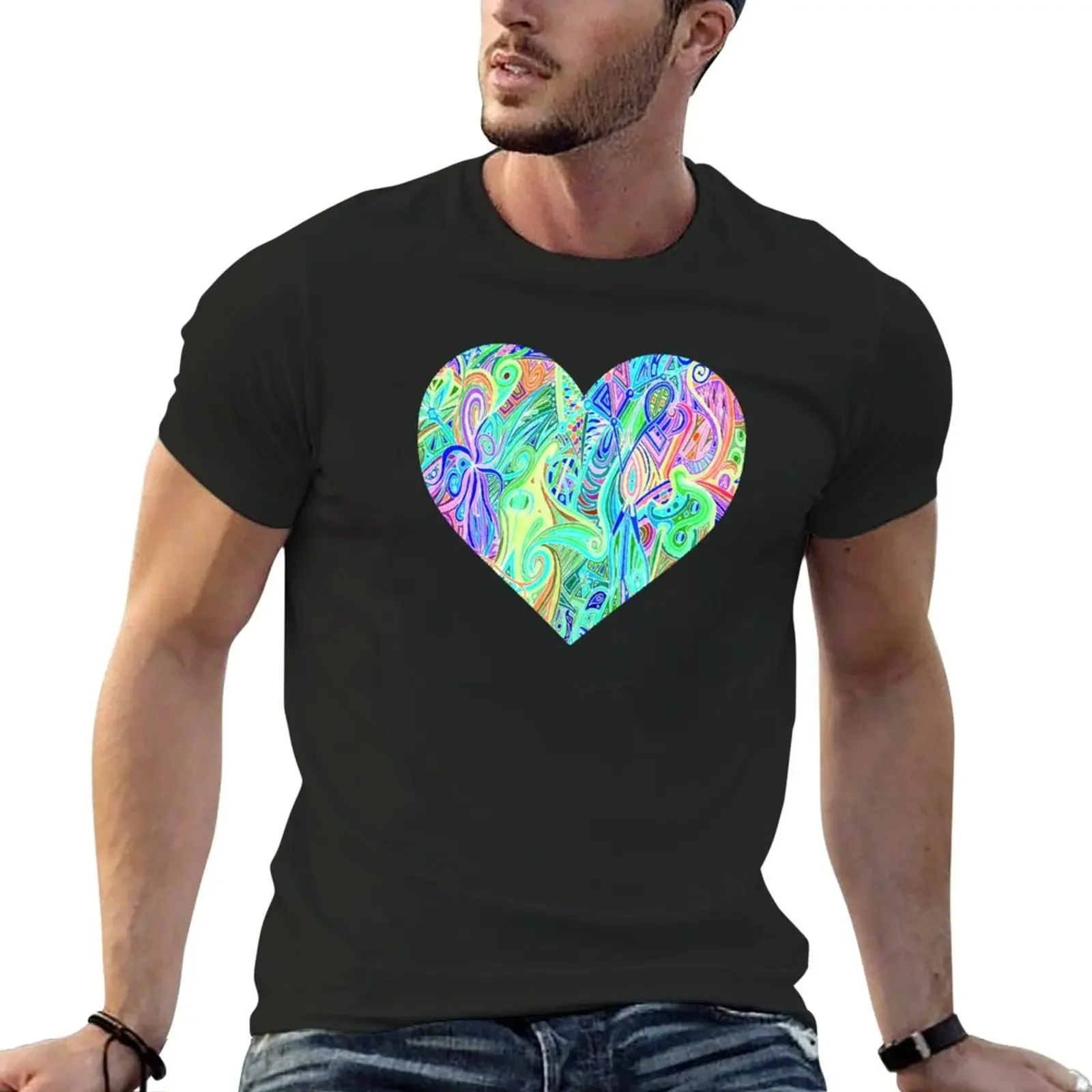 New Extreme Neon Glow Black Light Rave Heart Party T-Shirt cute tops summer clothes heavyweight t shirts T-shirt men