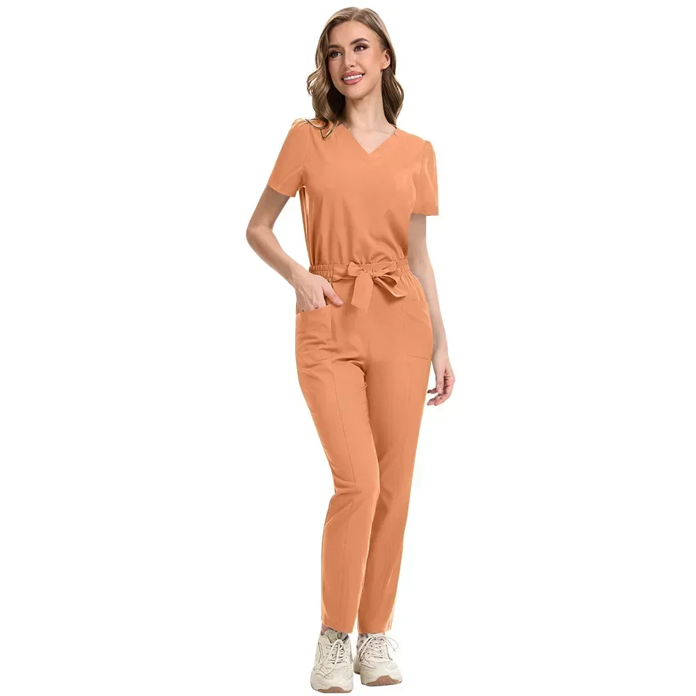 Women's Nursing Uniform Beauty Salon Loose and Comfortable V-Neck Solid Color Summer Thin Two-piece Set