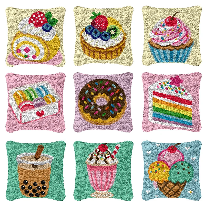 Kits de ganchillo de verano con diseño de helado, Smyrna kussen, Knopen, Knoopkussen, Coussin, Knoopkussen Pakket, Coussin, Crochet, Loquet, Kussen Haken