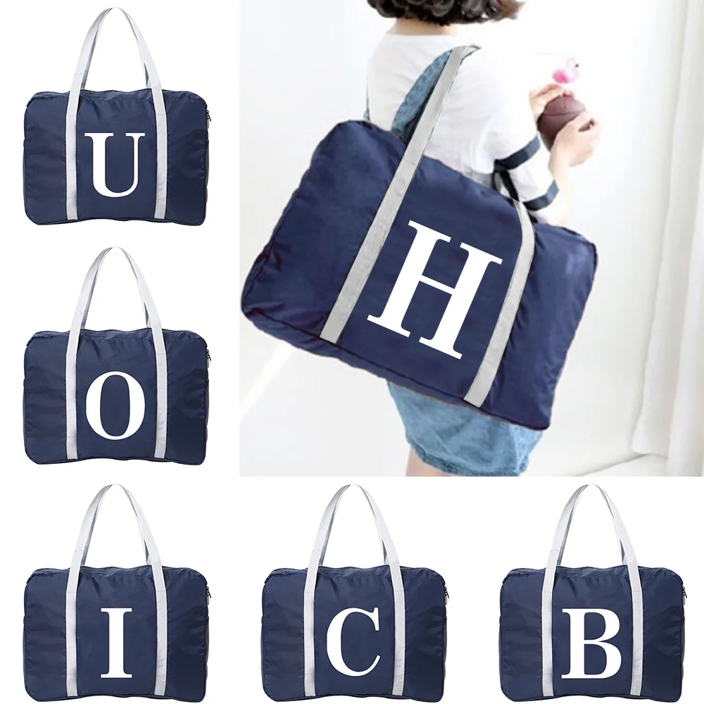 New Portable Travel Bag Large Capacity Foldable Luggage Bags Fashion Handbag White Letter Series Travel Clothes Storage Handbags