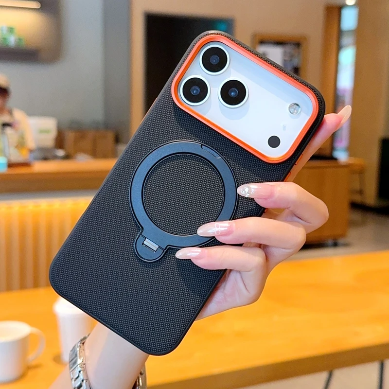 

Funda для iPhone Air Case ELVEV Магнитный роскошный чехол из искусственной кожи с защитой от падения и вращающимся кольцом-подставкой для iphone17 pro max teksto