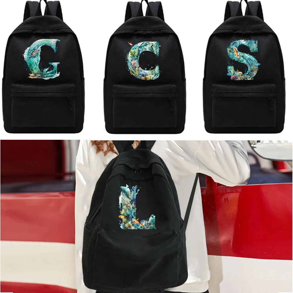 Unisex Fish Letter Nome Padrão Print Sport Bag, Mochilas de Viagem, Mochilas Escolares Laptop, Adolescente, Estudante, Novo, 2024