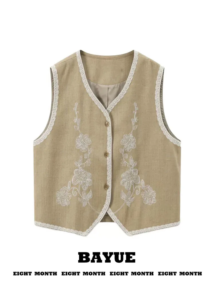 

Retro Heavy Embroidery Rose Flower V-neck Women's Jacket Patchwork Style Ethnicity Fashion Commute Style Summer Collection