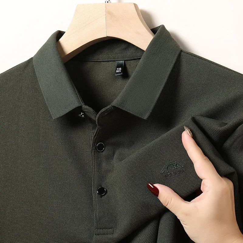 2024 Spring Autumn Middle Aged Men's Long Sleeve Polo Shirt Stretchy Loose Non Iron Lapel Versatile Casual Comfy All Match Busin
