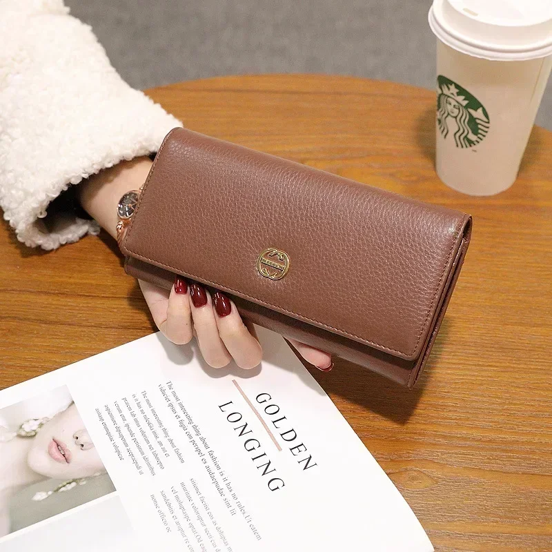 Women Soft Genuine Cow Leather Long Luxury Wallet Vintage Coin Purses Large-capacity Cellphone Clutch Card Holder Money Clip 7-5