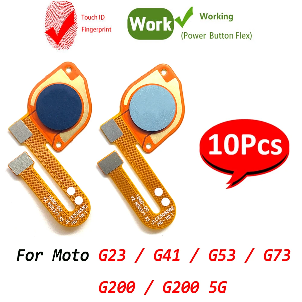 10Pcs，Home Button FingerPrint Touch ID Sensor Flex Cable Ribbon Replacement Parts For Motorola Moto G23 G41 G53 G73 G60s G200 5G