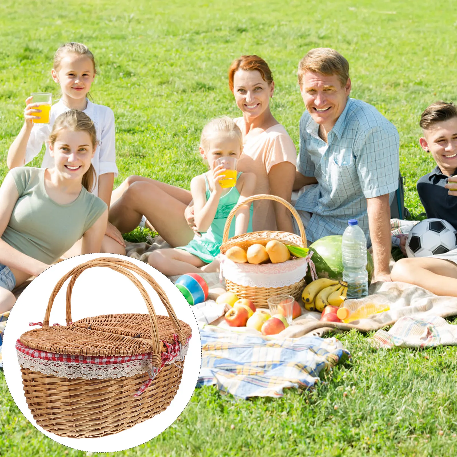 

Stylish Wicker Woven Basket with Handles Multi Purpose Picnic Storage Container for Outdoor Rustic Home Decor Gift Ideas