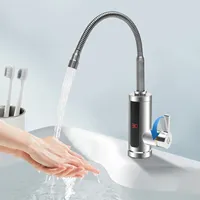 220V 3000W Electric Instant Water Heater LCD 360° Faucet Fast Heating Tap Hot/Cold Dual Use Stainless Steel, For Kitchen Toilet