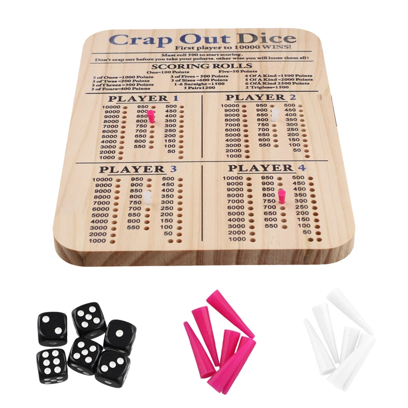 Wooden Crap Out Dice Score Board Classic Family Game Round Funny Dice Board Game With Wood Tray Score Pad Dice Tray