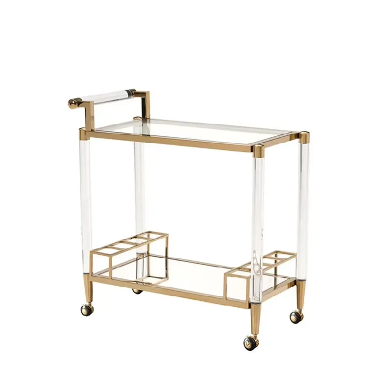 Restaurant Stainless Steel Framed Serving Cart Transparent Acrylic Legs Party Banquet Hotel Trolley with Wine Holder for Sell