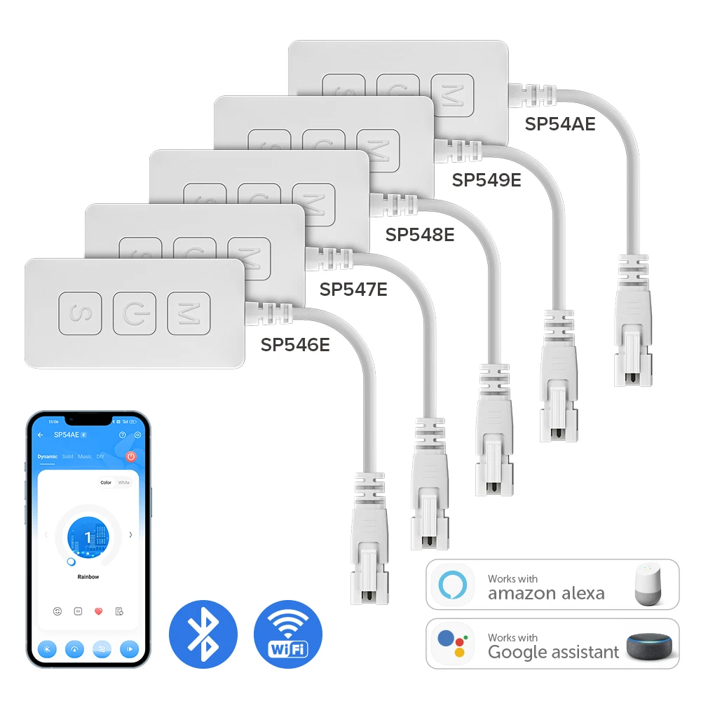 

2.4G Remote SP54XE Controller Kit Wifi BT Music for SPI Pixels or 5CH PWM LED Light Strip COB DIM RGB RGBW CCT WS2812B SK6812