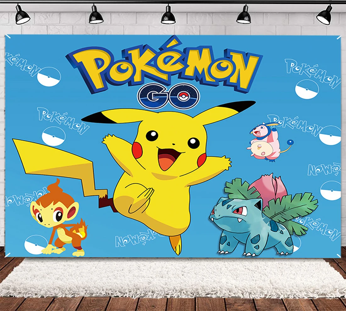 

Pokemon Pikachu Pet Anime Vinyl Background Backdrop Photography Party Decoration Boy Prince Birthday Wall Hanging Party Supplies