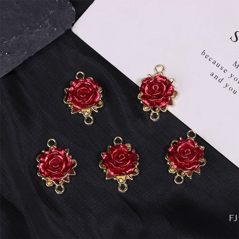 [YU]5Pcs 레드 로즈 랙 도금 합금 펜던트 액세서리 목걸이 팔찌 쥬얼리 장식 선물 만들기
