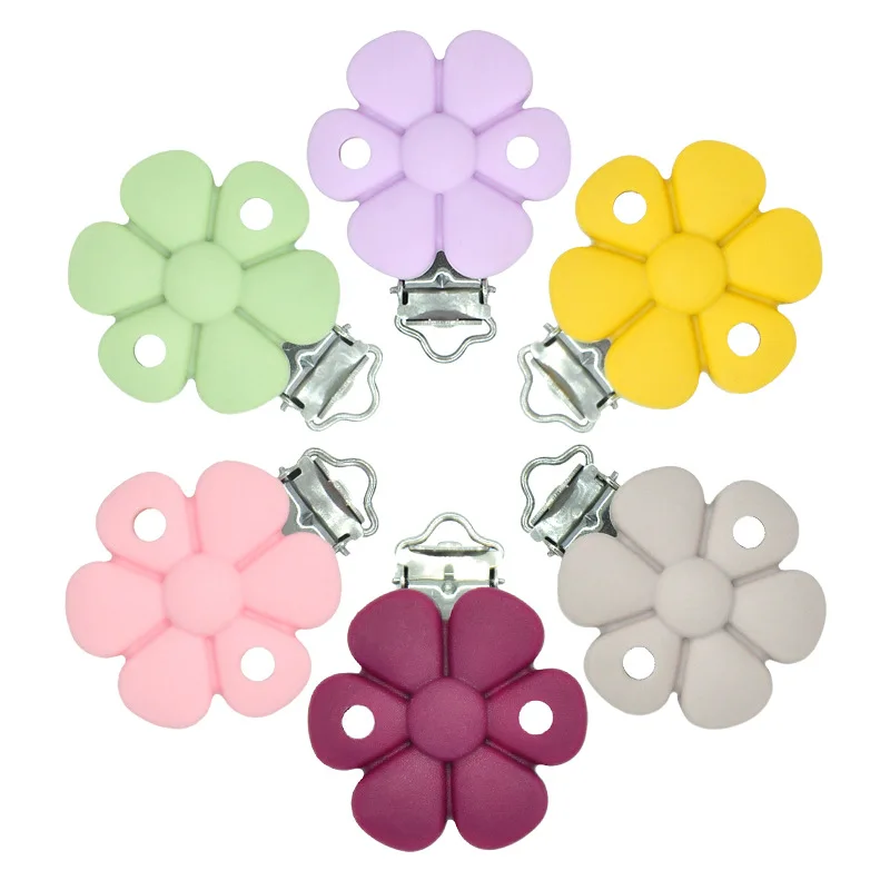 

Sutoyuen 3Pcs Silicone Flower Pacifier Clips Food Grade Baby Teether DIY Soother Nursing Teething Pacifier Chain Accessories