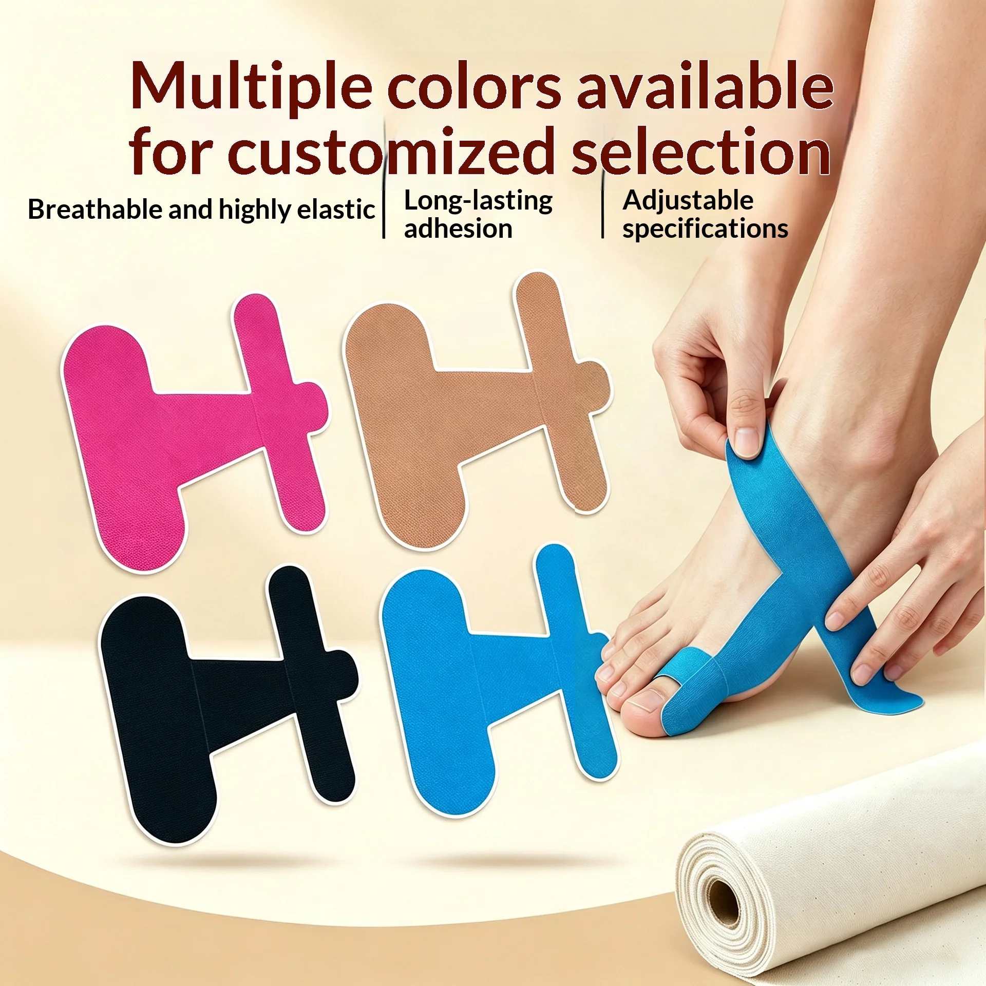 Pre-cut Kinesiology Tape, Bunion Toe Correction Elastic Tape, Anti-wear Non-residue Support Protective Sticker
