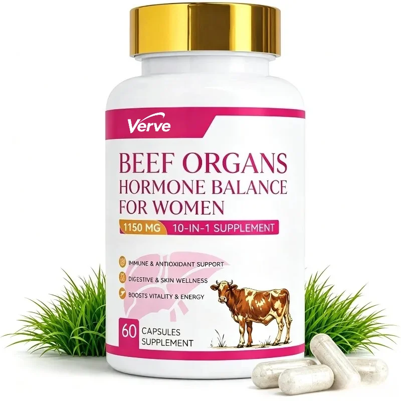 Female Beef Organ Capsules, Containing Grass Fed Beef Liver Iron, Coenzyme Q10, Choline, and B6, 60 Capsules