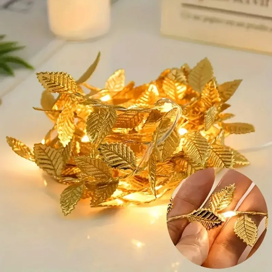 

1PC 2M20LED/5M50LED battery box gold leaf copper wire lamp,excluding battery,suitable for courtyard,balcony,fence decoration